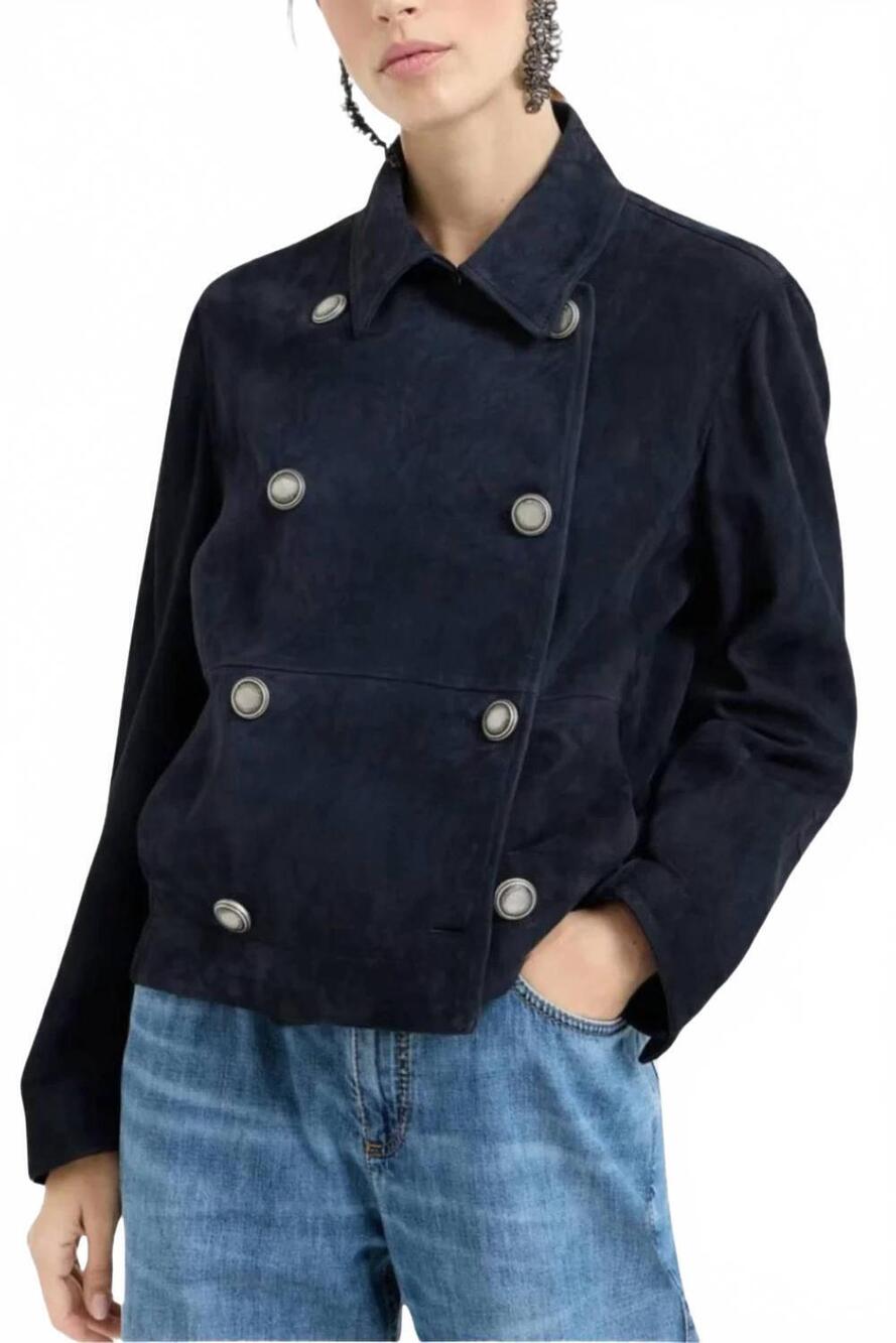 NEW BRUNELLO CUCINELLI monili-detail double breasted jacket in deep blue